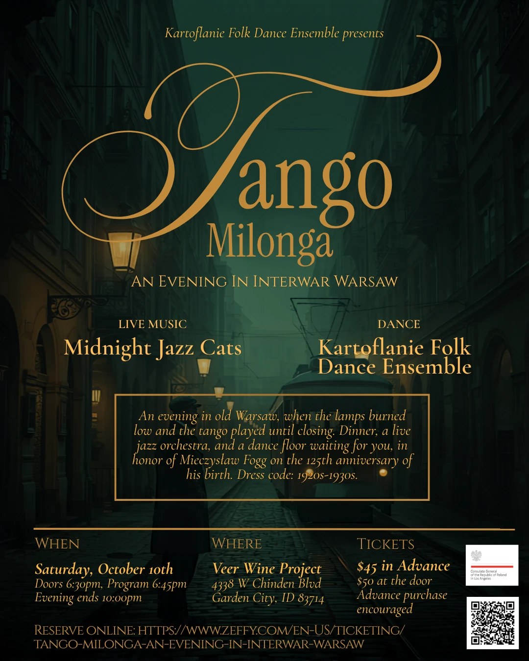 Tango Milonga: An Evening in Interwar Warsaw — Saturday, October 10th at Veer Wine Project, Garden City, Idaho