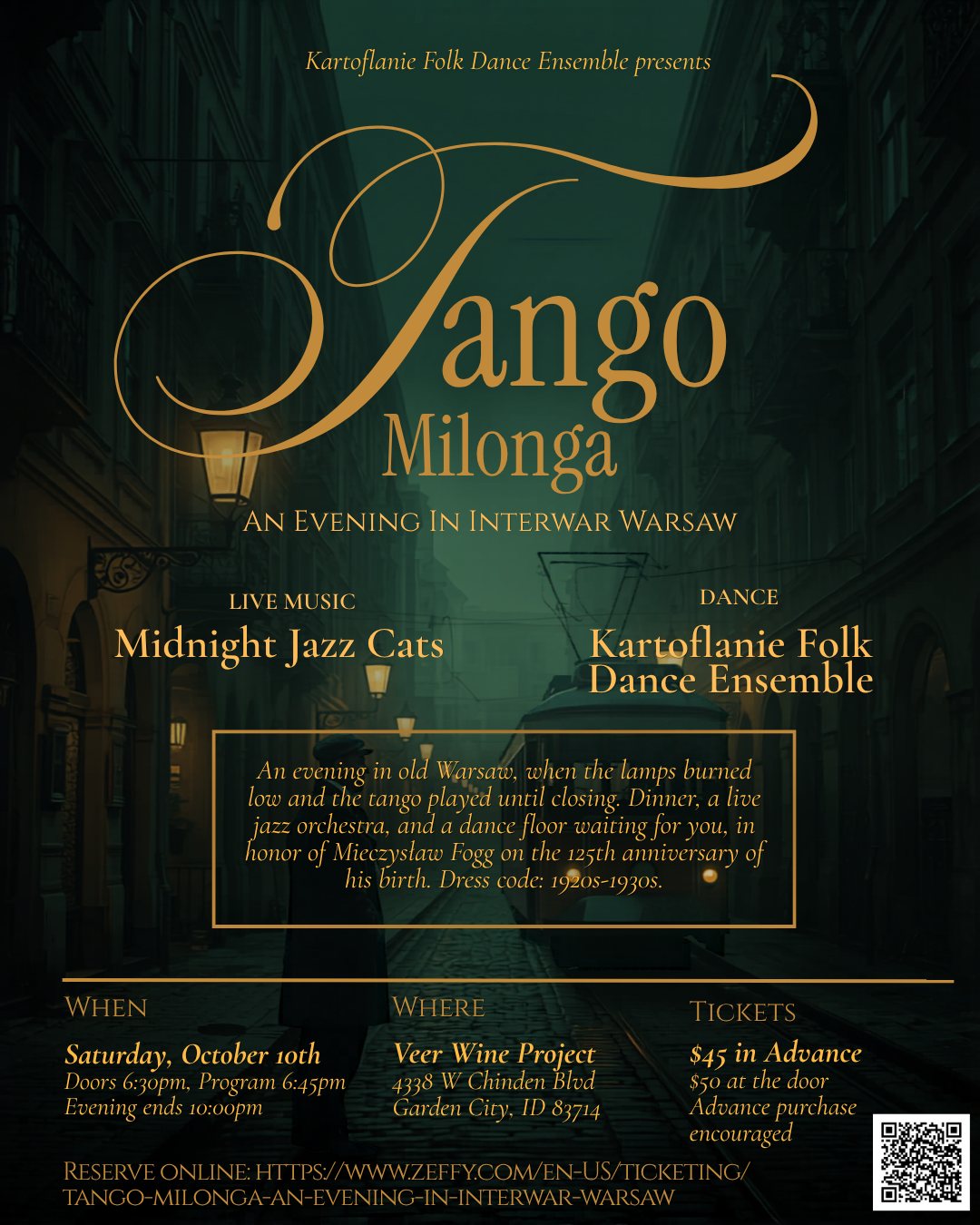 Tango Milonga: An Evening in Interwar Warsaw — Saturday, October 10th at Veer Wine Project, Garden City, Idaho